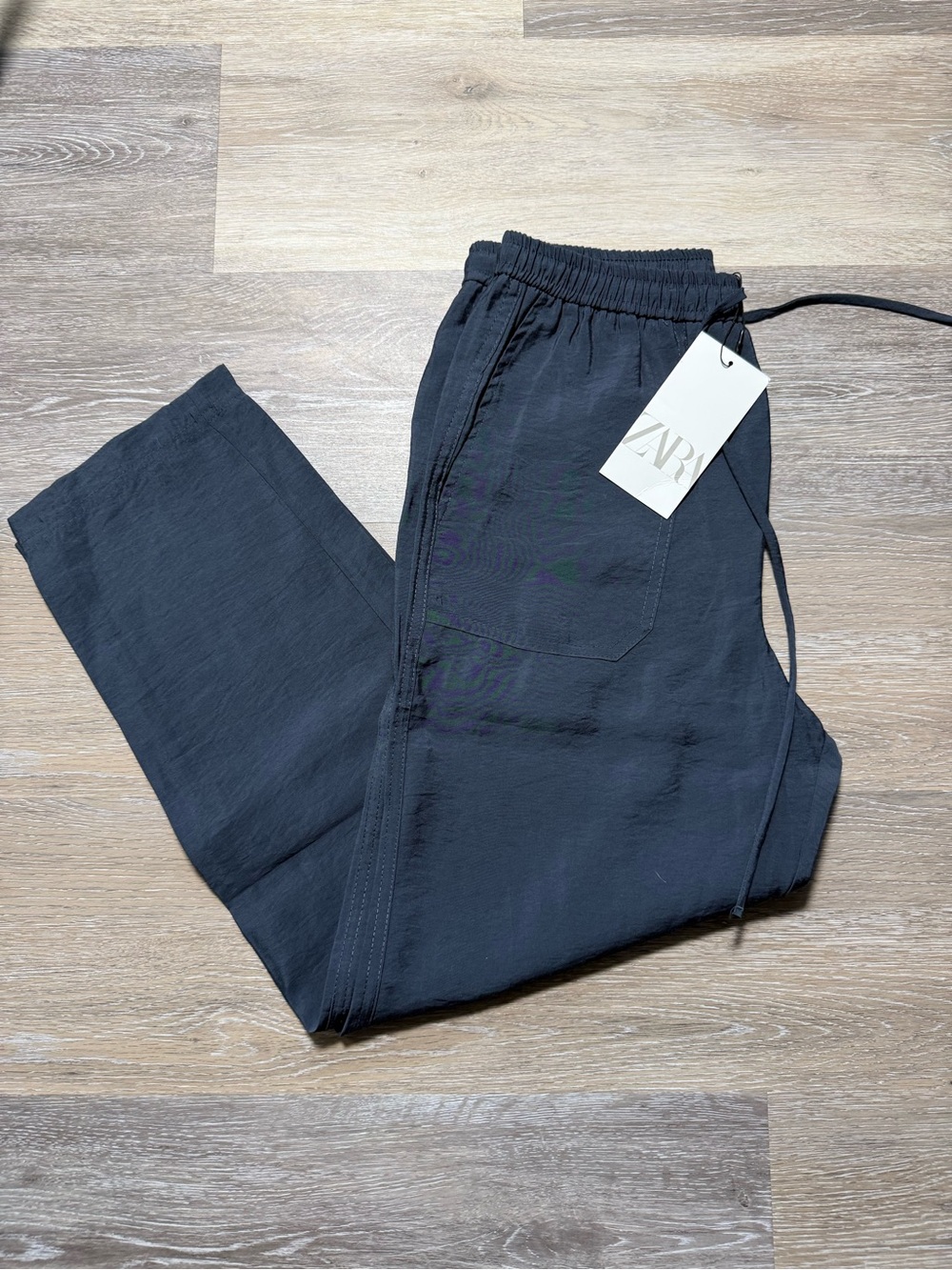 Zara Cropped Linen Pants - Navy Blue